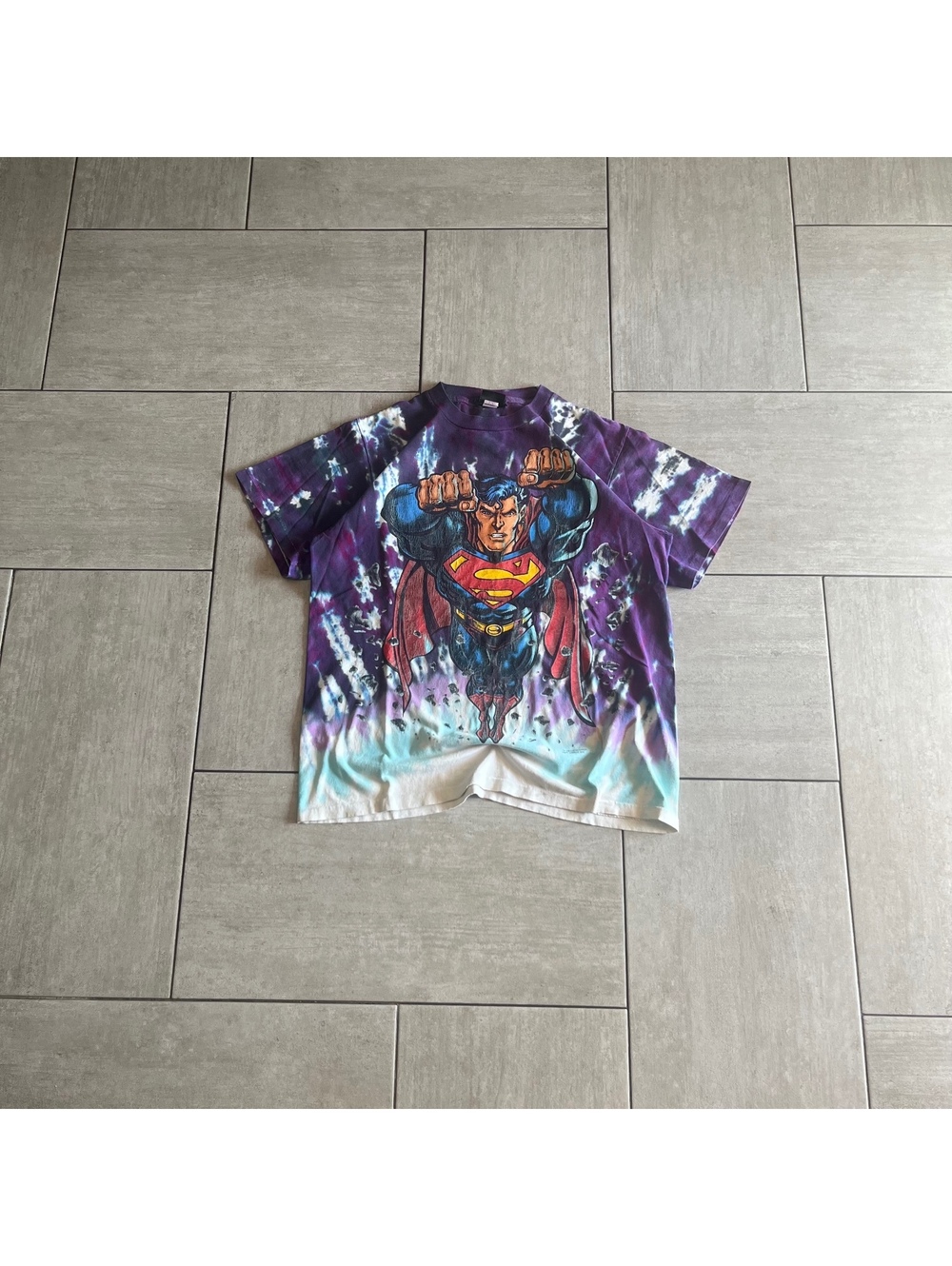 Vintage 90s Superman Tie-Dye Graphic Cotton T-Shirt Medium